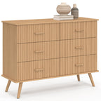 Commode 6 tiroirs JULIETTE 110 cm effet lattes tasseaux bois coloris chêne
