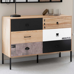 Commode 6 tiroirs SACRAMENTO 115 cm au design industriel dépareillé