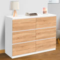 Commode 6 tiroirs TOMI 110 cm blanc et décor hêtre