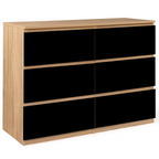 Commode 6 tiroirs TOMI 110 cm décor hêtre et noir