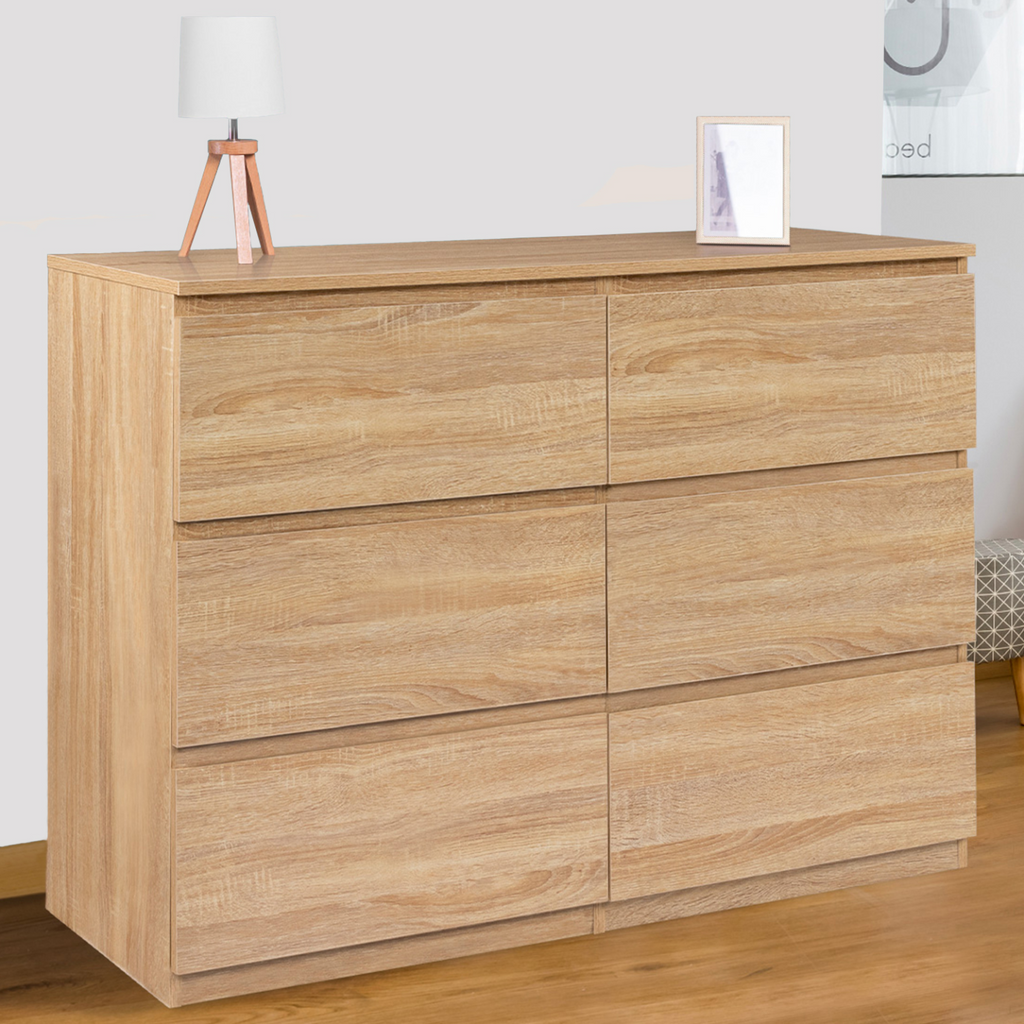 Commode 6 tiroirs TOMI 110 cm décor hêtre