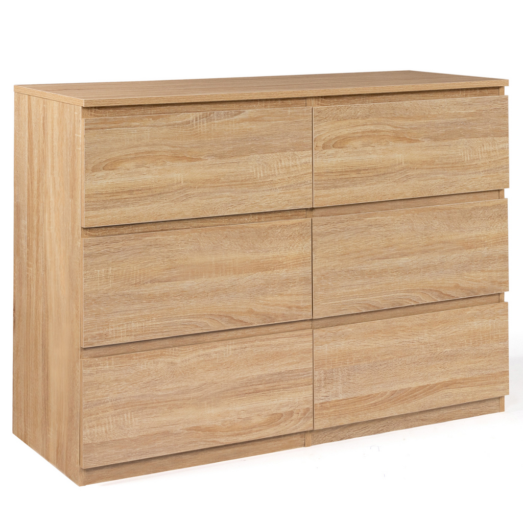Commode 6 tiroirs TOMI 110 cm décor hêtre
