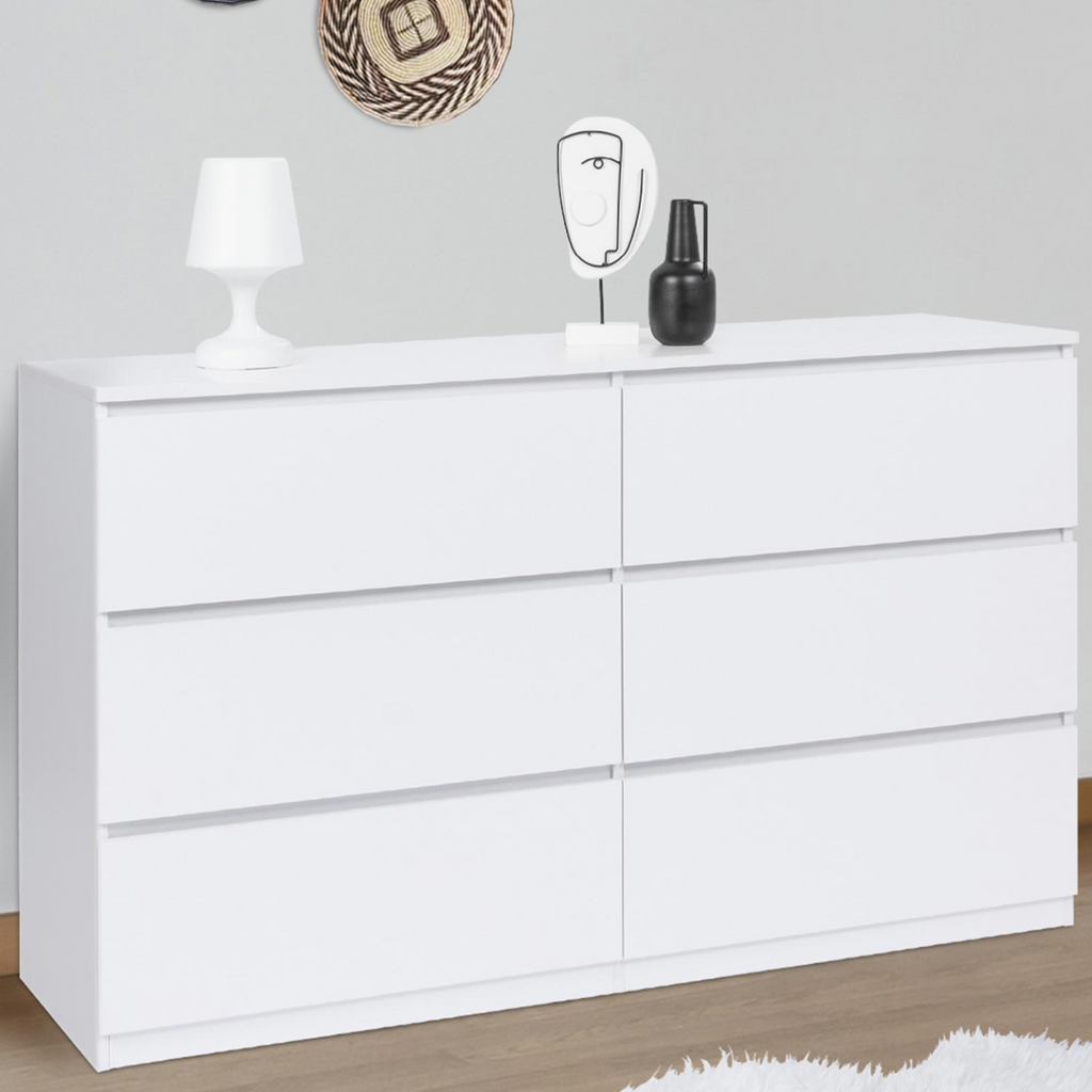 Commode 6 tiroirs TOMI XXL 140 cm bois blanc
