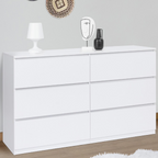 Commode 6 tiroirs TOMI XXL 140 cm bois blanc