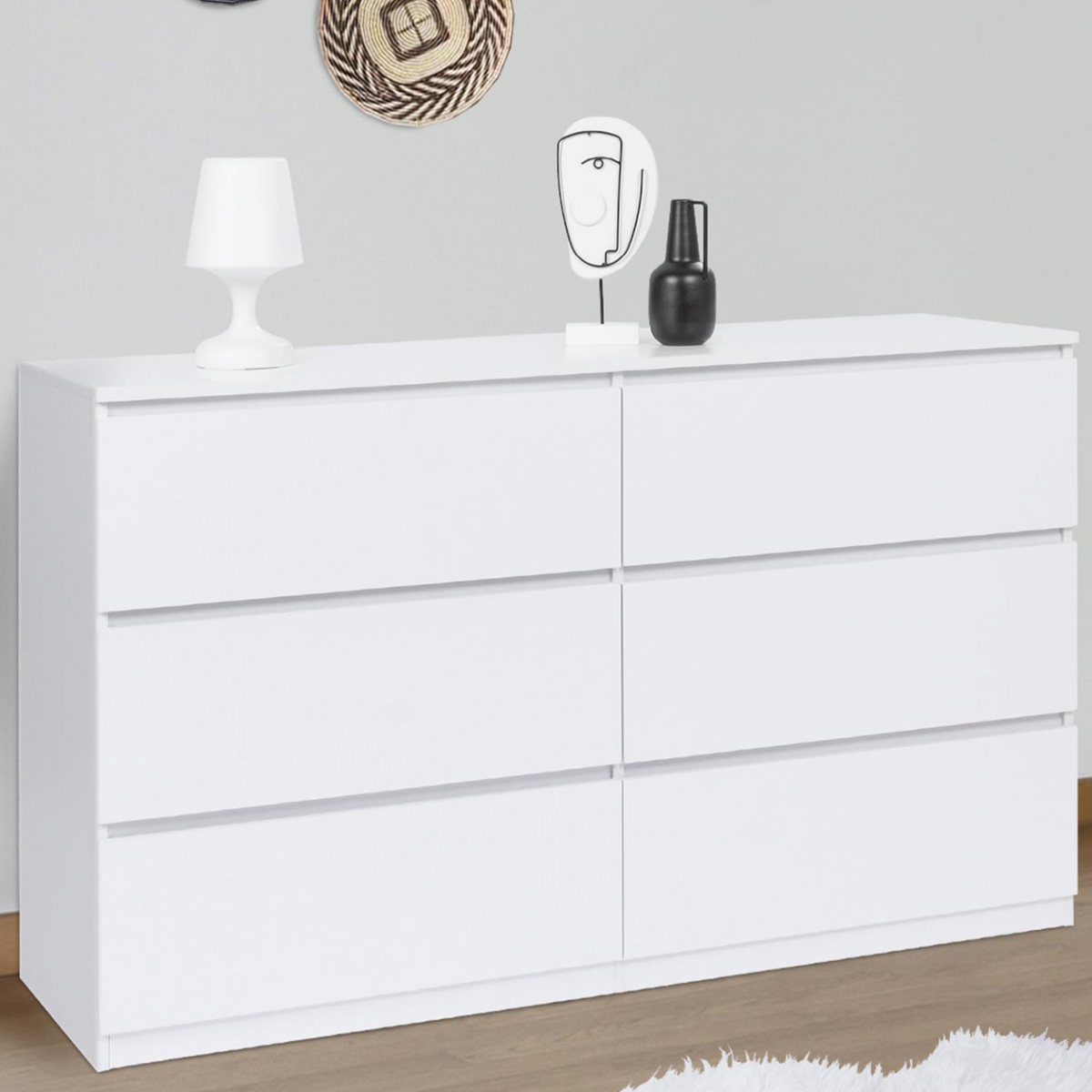 Commode 6 tiroirs TOMI XXL 140 cm bois blanc