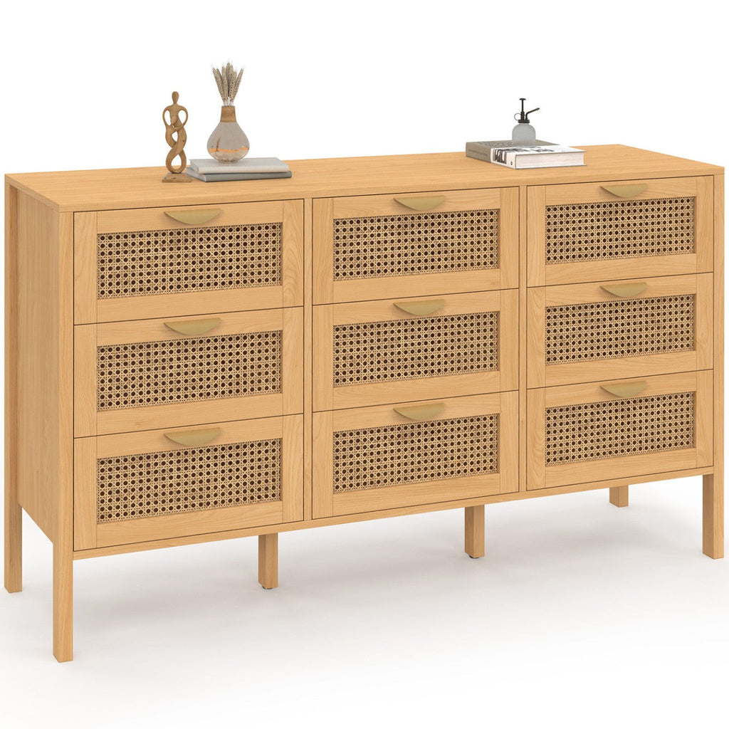 Commode 9 tiroirs EDHEN XXL 136 cm bois et cannage