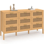 Commode 9 tiroirs EDHEN XXL 136 cm bois et cannage