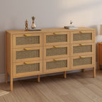 Commode 9 tiroirs EDHEN XXL 136 cm bois et cannage