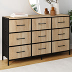 Commode 9 tiroirs en tissu UTAH 115 CM effet lattes meuble de rangement design industriel