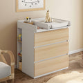Commode à langer évolutive AMBRE aspect hêtre et blanc, 3 tiroirs, plan à langer et 2 étagères amovibles