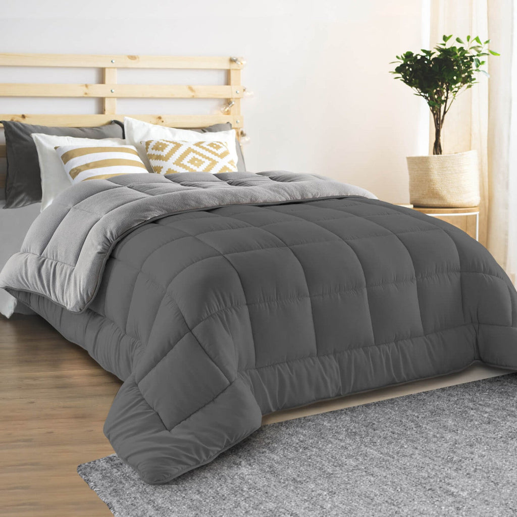 Couette 200x200 cm ZOE polaire biface gris et gris 400 g