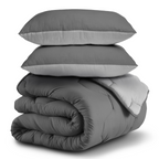Couette bicolore 220x240 cm ABBY gris clair et gris 300 g + 2 oreillers