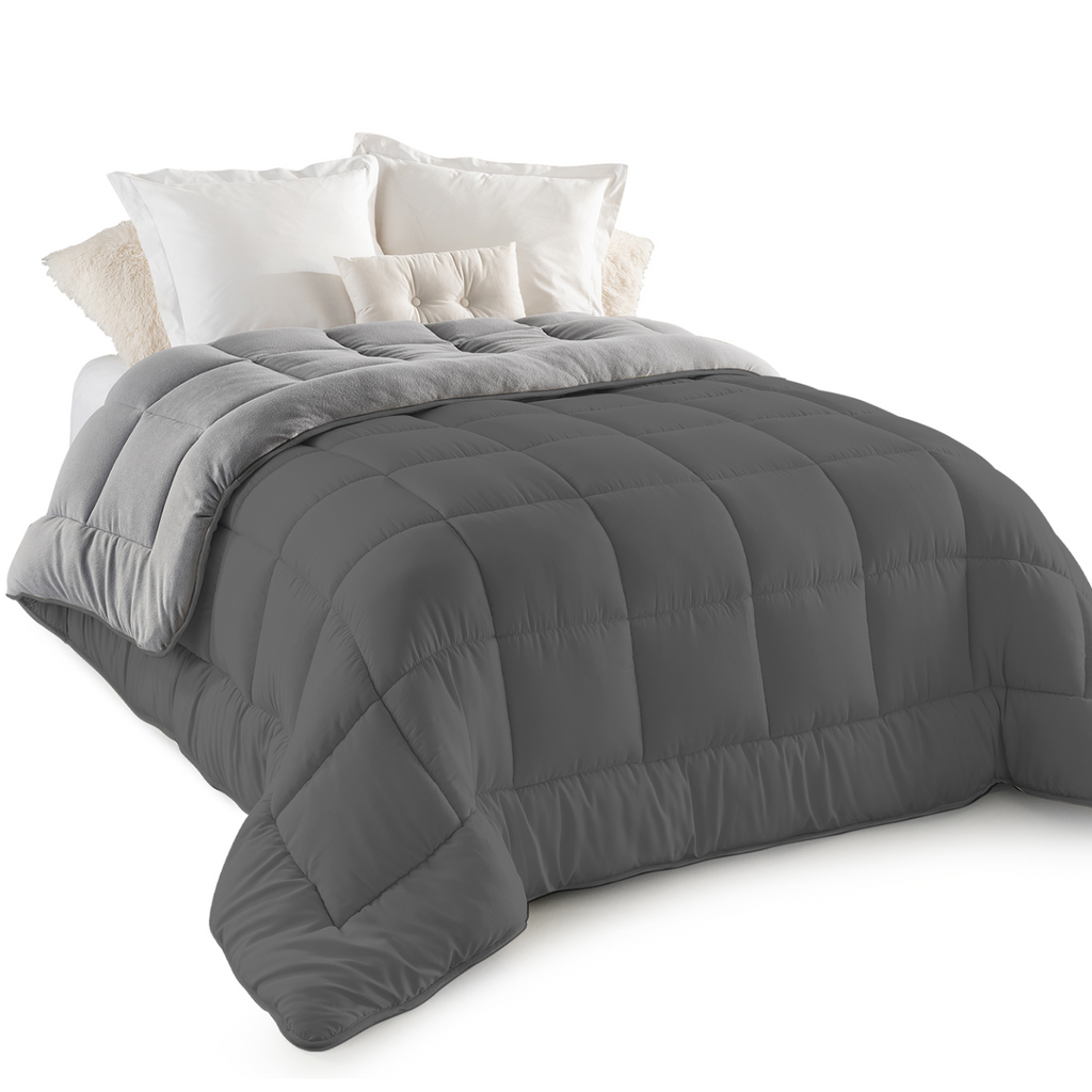 Couette 220x240 cm ZOE polaire biface gris clair et gris 400 g