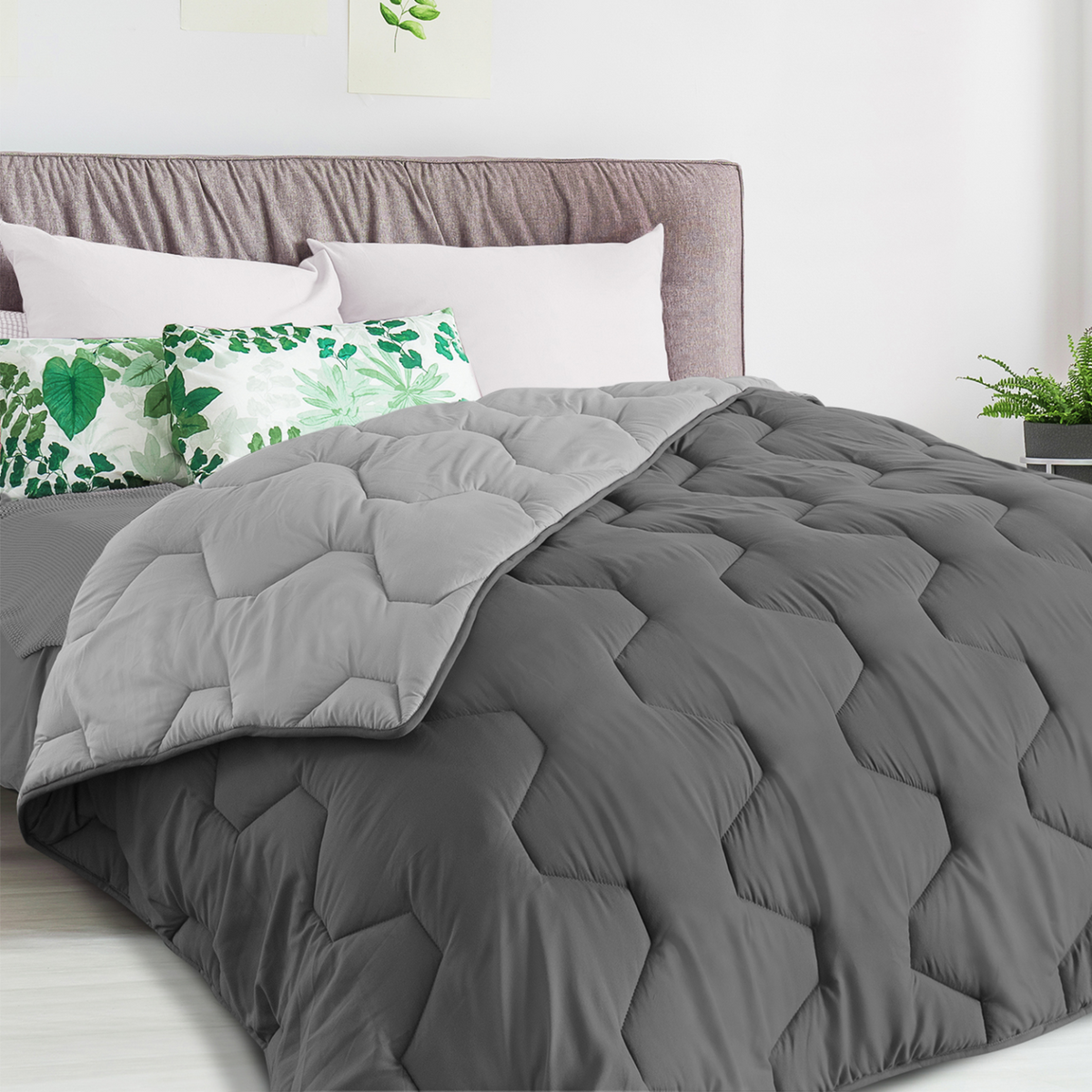 Couette 200x200 cm ABBY bicolore gris clair et gris 300 g