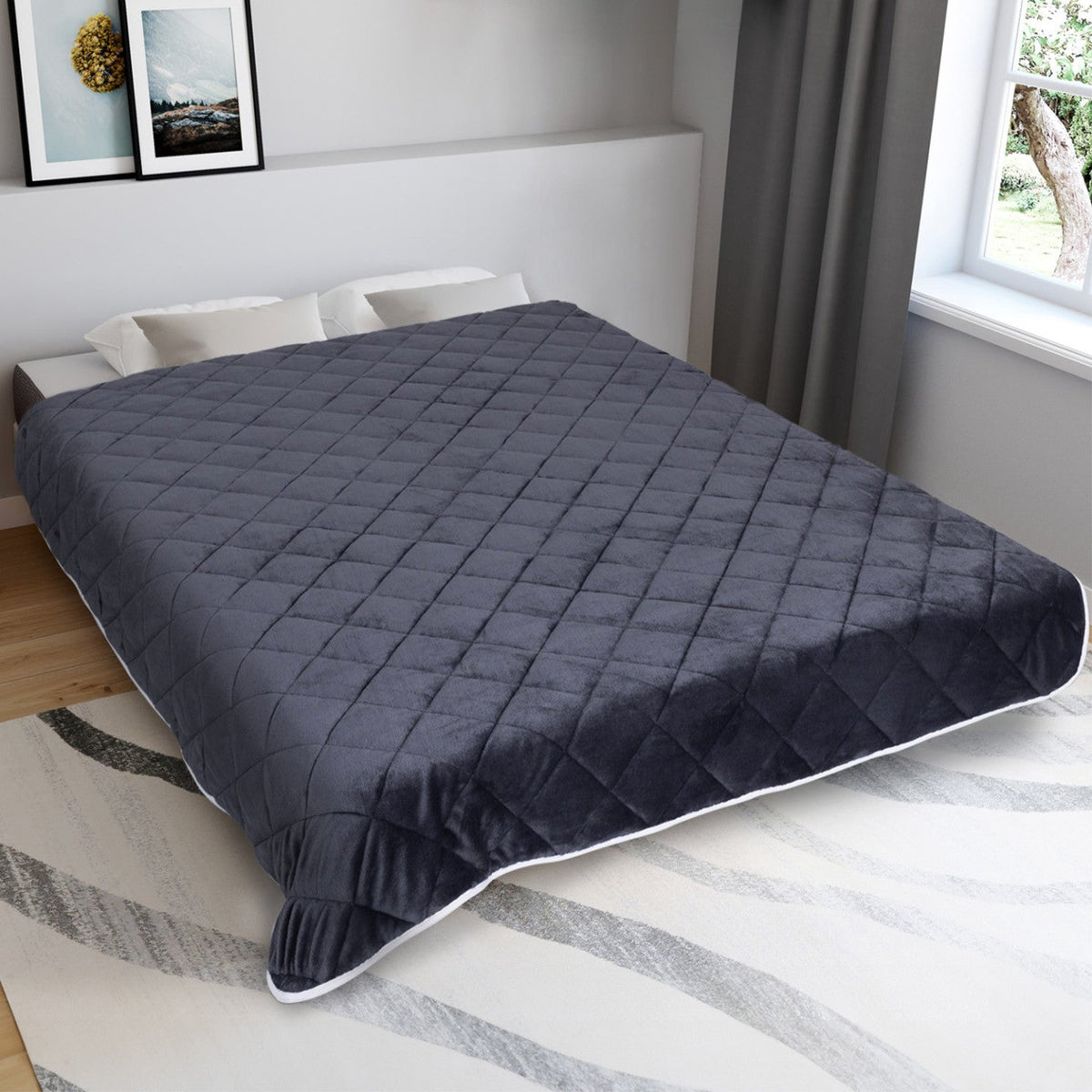 Couverture lestée 150x200 cm CELESTE double face polaire gris et blanc 7 kg