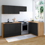 Cuisine d'angle complète 400 cm SUBTIL avec plan de travail, 7 éléments, bois et noir