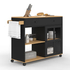 Desserte de cuisine ACHILLE XXL avec étagère et placard vitré bois et noir L. 100 cm