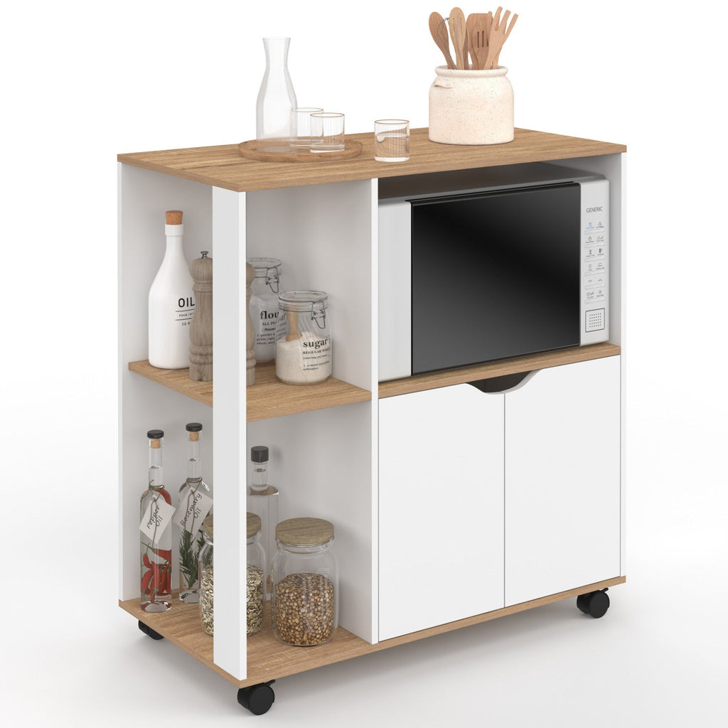 Desserte de cuisine COSI bois blanc et plateaux aspect hêtre L.76 CM