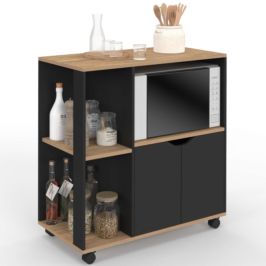 Desserte de cuisine COSI bois noir et plateaux aspect hêtre L.76 CM