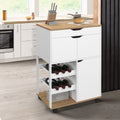 Desserte de cuisine COSY avec placard et range-bouteilles, bois et blanc