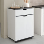 Desserte de cuisine COSY placard avec tiroir bois blanc et plateaux gris L. 60 cm