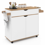 Desserte de cuisine COSY XXL avec placard, tiroir blanc et plateaux aspect hêtre L.90 cm