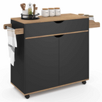 Desserte de cuisine COSY XXL avec placard, tiroir noir et plateaux aspect hêtre L. 90 cm