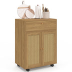 Desserte de cuisine HANAE avec tiroir effet bois et placard en cannage L.60 cm