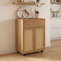 Desserte de cuisine HANAE avec tiroir effet bois et placard en cannage L.60 cm