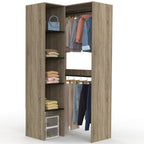 Dressing d'angle modulable L. 90 / 127 cm MELMAN double penderie + étagères bois et noir