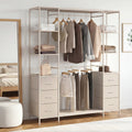 Dressing double penderie + double colonne L. 140 cm UTAH avec 6 étagères et 6 bacs en tissu beige