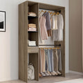 Dressing double penderie L. 110 cm MIRTY avec étagères + tiroir + rangements à chaussures hêtre et noir