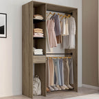 Dressing double penderie L. 110 cm MIRTY avec étagères + tiroir + rangements à chaussures hêtre et noir