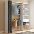 Dressing extensible MARTY 120/170 x 50 x 180 cm blanc avec étagères + double penderie + rideau gris