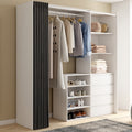 Dressing extensible XXL MARTY 120/170 x 50 x 180 cm blanc avec 4 tiroirs + étagères + penderie + rideau gris