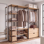 Dressing modulable double penderie avec étagères et 2 tiroirs DETROIT style industriel