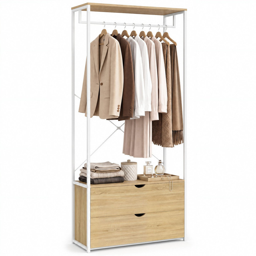 Armoire dressing 2 tiroirs L. 80 cm DETROIT design industriel bois et métal blanc