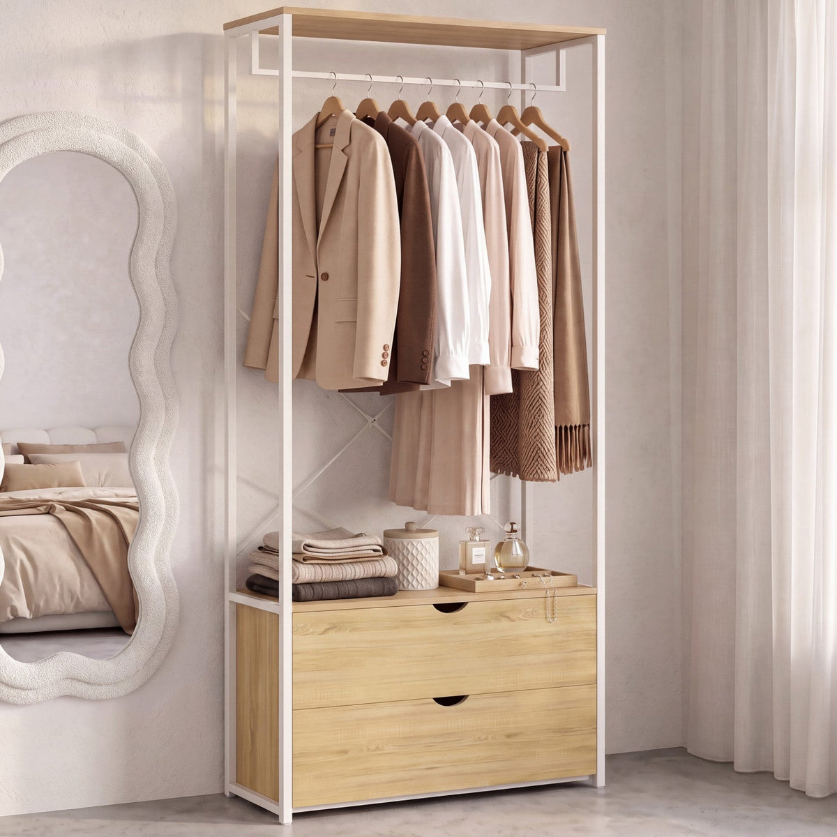 Armoire dressing 2 tiroirs L. 80 cm DETROIT design industriel bois et métal blanc