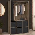 Armoire-penderie DIANE 104 x 50 x 172 cm hêtre avec 6 boîtes de rangement + rideau noir