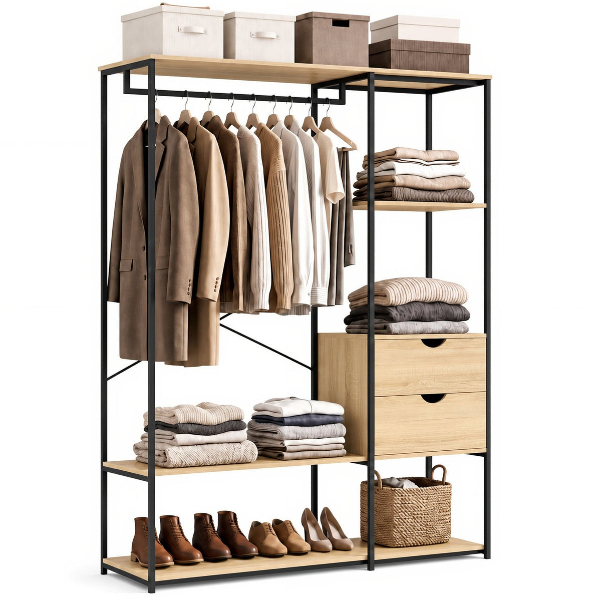 Armoire dressing avec étagères et 2 tiroirs L. 130 cm DETROIT design industriel