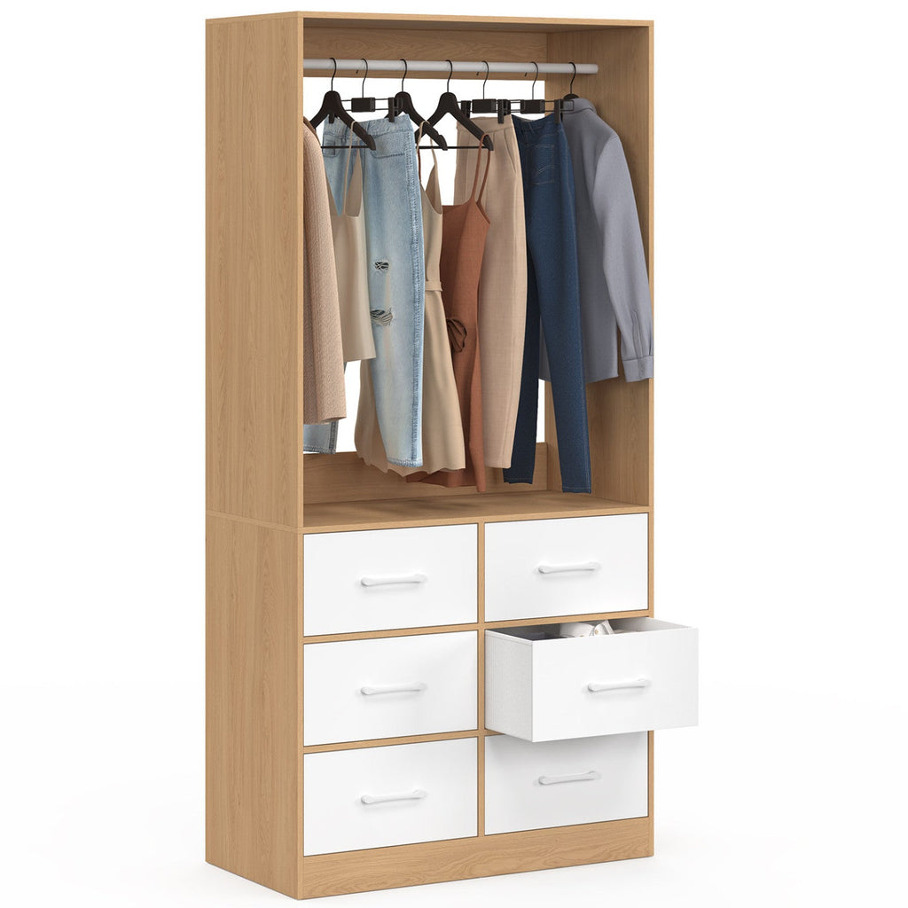 Armoire-penderie L. 80 cm UPPAH avec 6 tiroirs effet hêtre et blanc