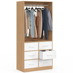 Armoire-penderie L. 80 cm UPPAH avec 6 tiroirs effet hêtre et blanc