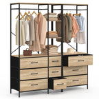 Dressing modulable L. 150 cm UTAH XXL avec 3 étagères et 9 bacs en tissu bois et noir