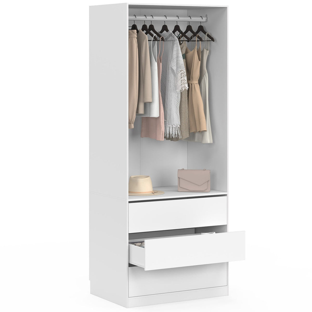 Armoire dressing TAYLOR 80 x 55 x 200 cm, 1 module avec penderie + 3 tiroirs, blanc