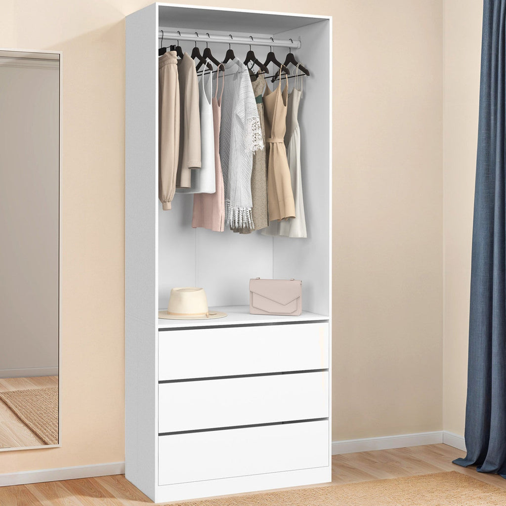 Armoire dressing TAYLOR 80 x 55 x 200 cm, 1 module avec penderie + 3 tiroirs, blanc