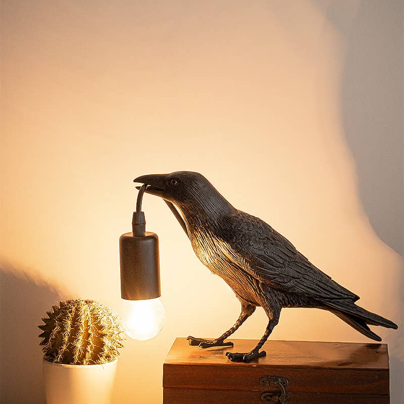 Lampe de table Black Bird 33 cm | Veilleuse sculpturale en résine
