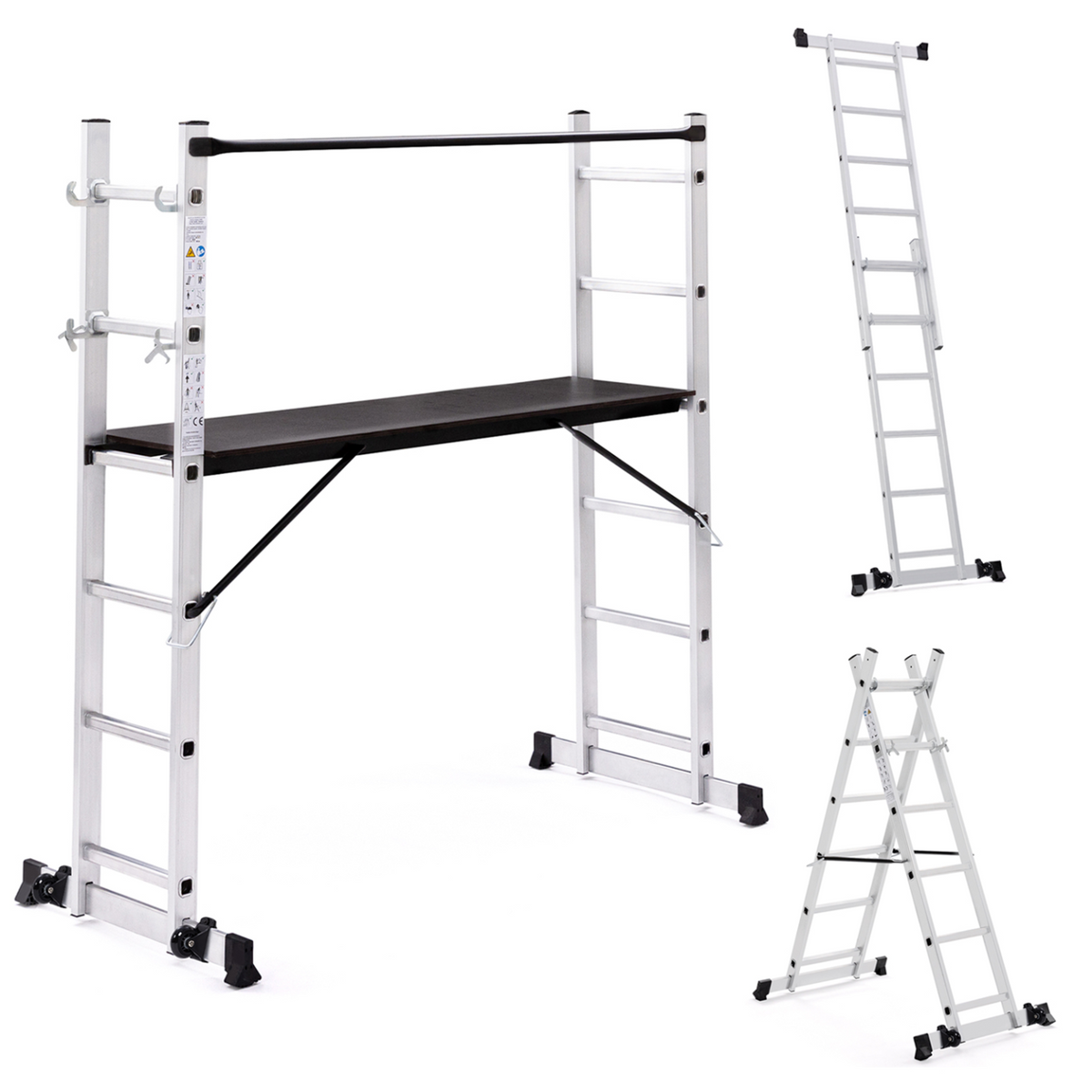 Échafaudage en aluminium, échelle multifonction avec plateforme modulable sur roues, hauteur 165 cm