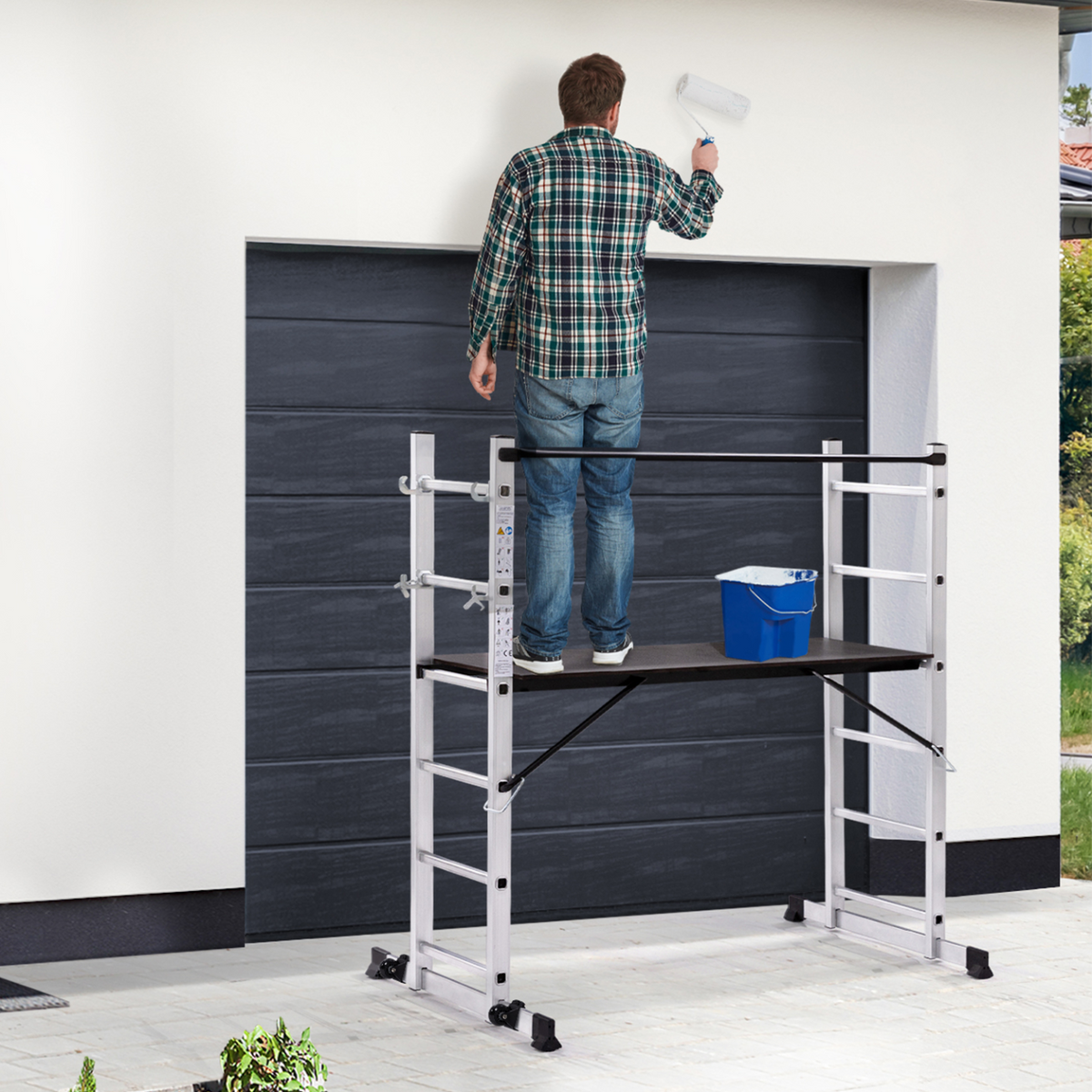 Échafaudage en aluminium, échelle multifonction avec plateforme modulable sur roues, hauteur 165 cm