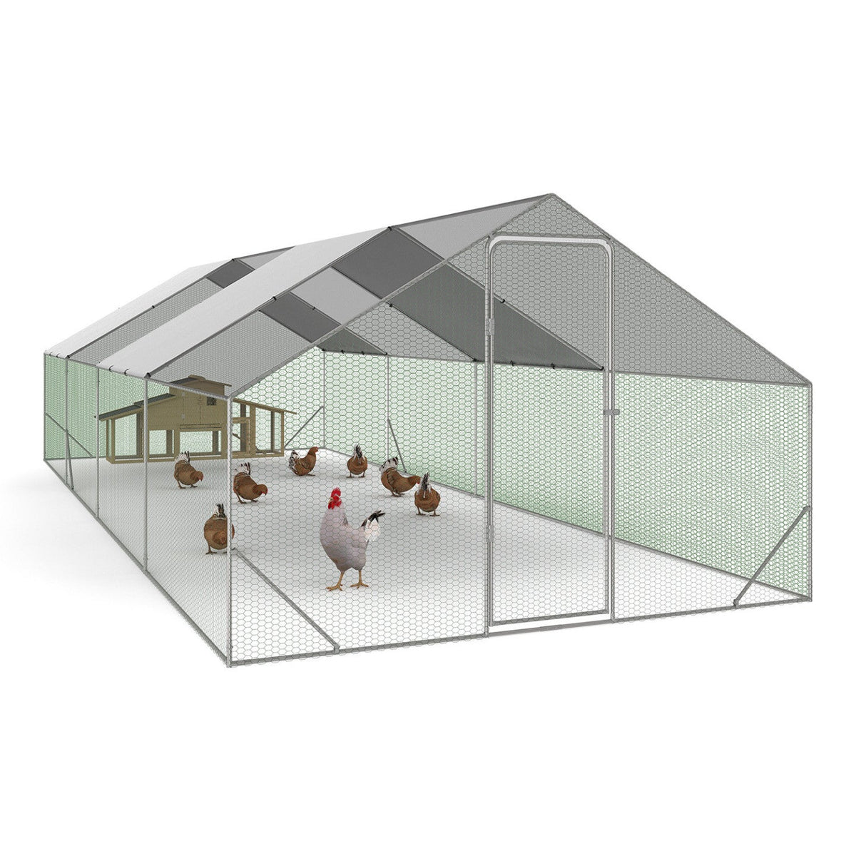 Poulailler enclos 24 m² parc grillagé 8x3 m acier galvanisé
