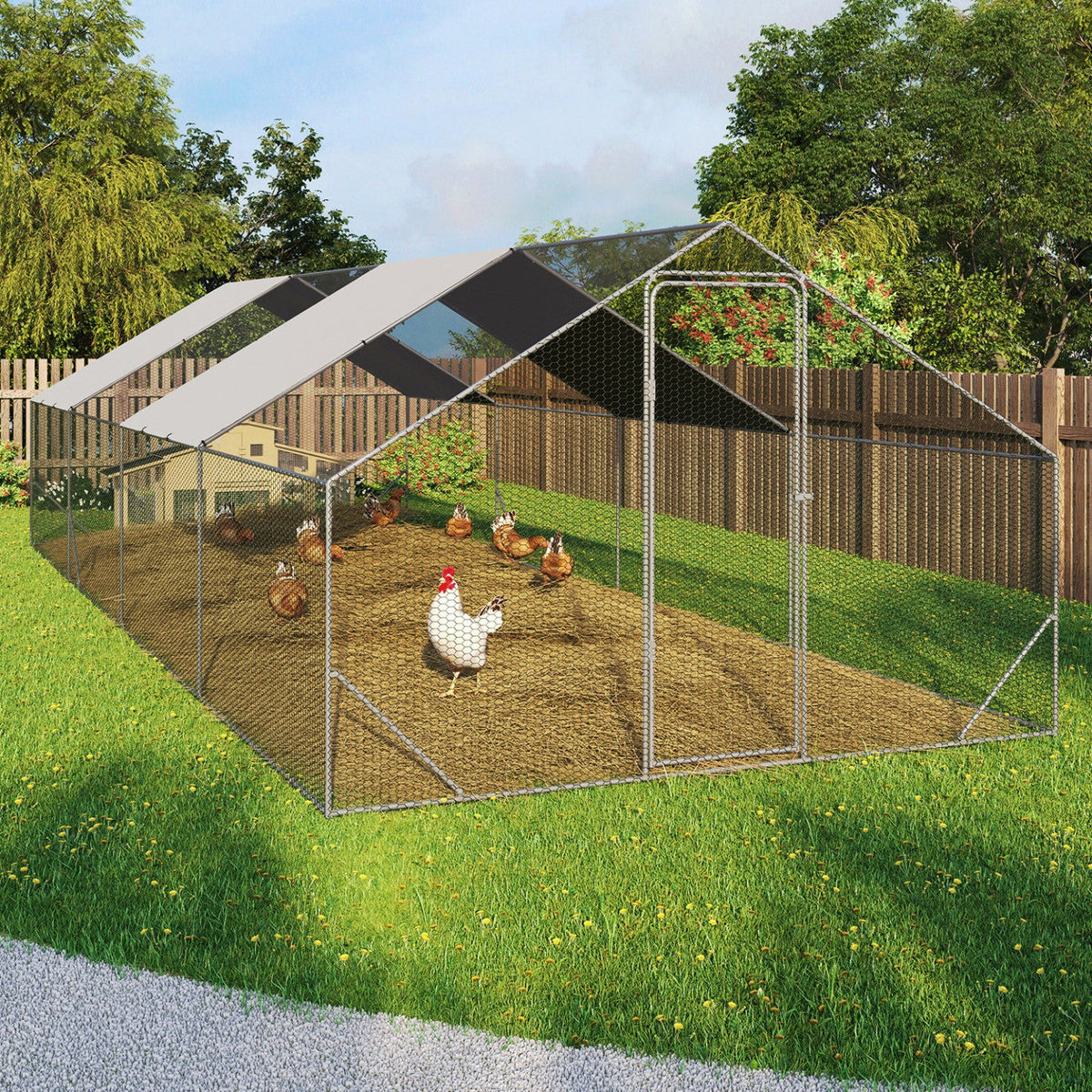 Poulailler enclos 24 m² parc grillagé 8x3 m acier galvanisé